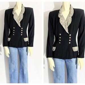 Vintage BLACK BLAZER with Contrasting Snake Print Fabric / size Small - Medium